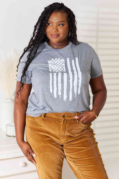 US Flag Graphic Cuffed Sleeve T-Shirt us.meeeshop - 