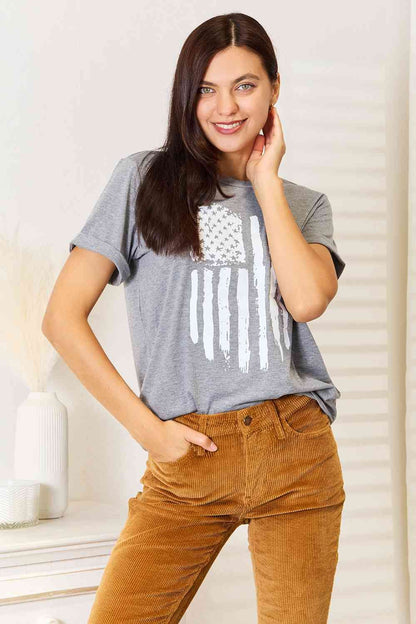 US Flag Graphic Cuffed Sleeve T-Shirt us.meeeshop - 