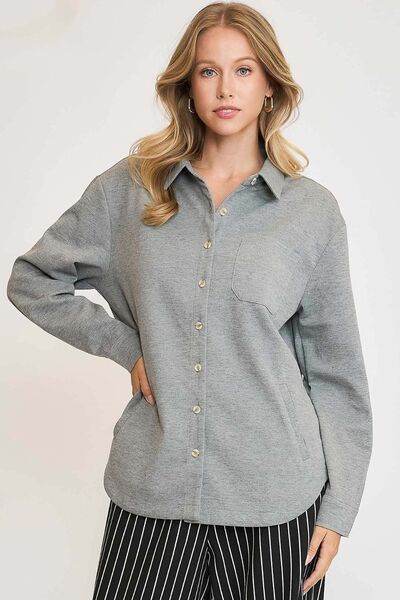 Umgee Button Down Collared Neck Shacket Plus Size - us.meeeshop