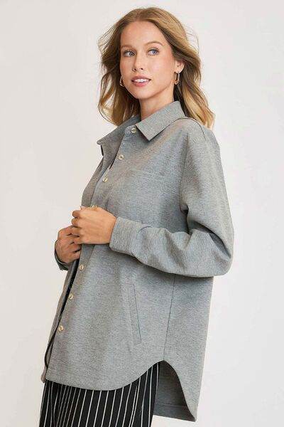 Umgee Button Down Collared Neck Shacket Plus Size - us.meeeshop