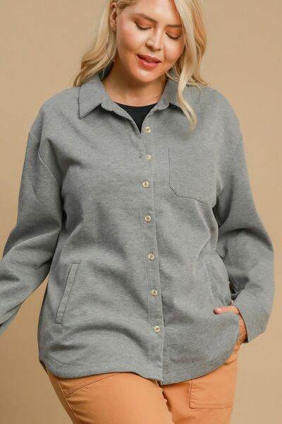 Umgee Button Down Collared Neck Shacket Plus Size - us.meeeshop