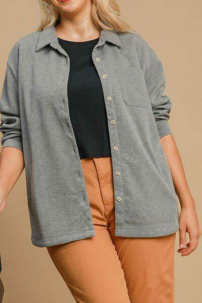 Umgee Button Down Collared Neck Shacket Plus Size - us.meeeshop