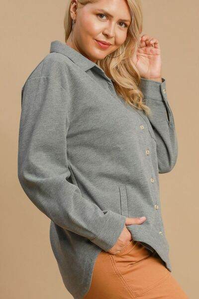 Umgee Button Down Collared Neck Shacket Plus Size - us.meeeshop