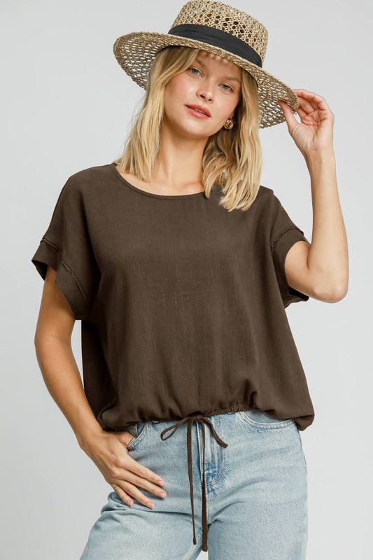 Umgee Drawstring Hem Round Neck Short Sleeve T-Shirt us.meeeshop - Shirts & Tops