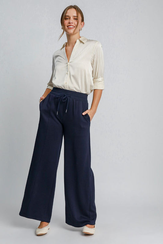 Umgee Drawstring Wide Leg Pants with Pockets - Midnight us.meeeshop - Pants