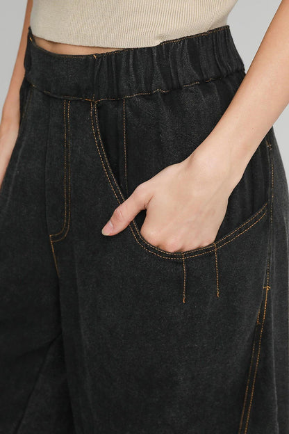 Umgee Elastic Waist Baggy Fit Pants with Pockets - Black us.meeeshop - 