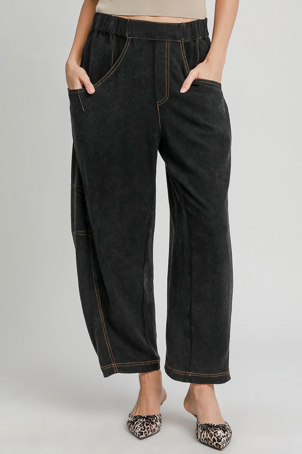 Umgee Elastic Waist Baggy Fit Pants with Pockets - Black us.meeeshop - Pants