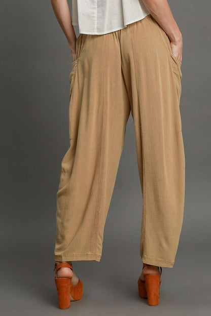 Umgee Elastic Waist Baggy Fit Pants with Pockets - Latte us.meeeshop - 