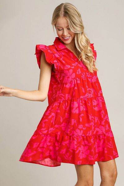 Umgee Floral Print Ruffle Cap Sleeve Tiered Dress Plus Size - us.meeeshop