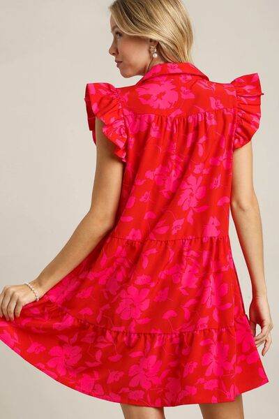 Umgee Floral Print Ruffle Cap Sleeve Tiered Dress Plus Size - us.meeeshop