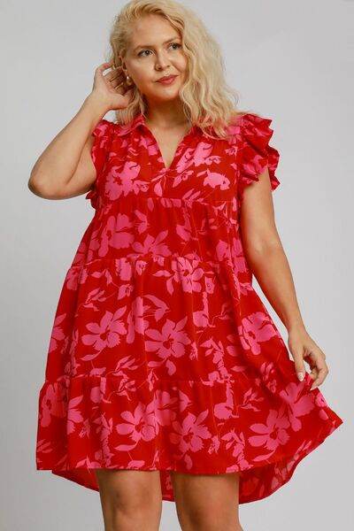 Umgee Floral Print Ruffle Cap Sleeve Tiered Dress Plus Size - us.meeeshop