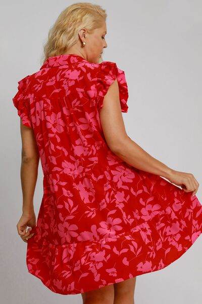 Umgee Floral Print Ruffle Cap Sleeve Tiered Dress Plus Size - us.meeeshop