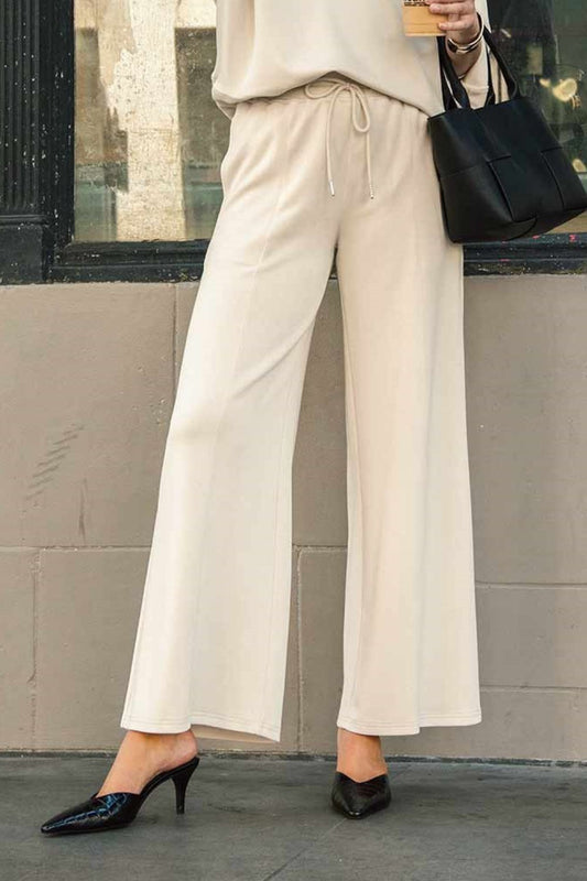 Umgee Full Size Drawstring Wide Leg Pants with Pockets - Ecru us.meeeshop - Pants