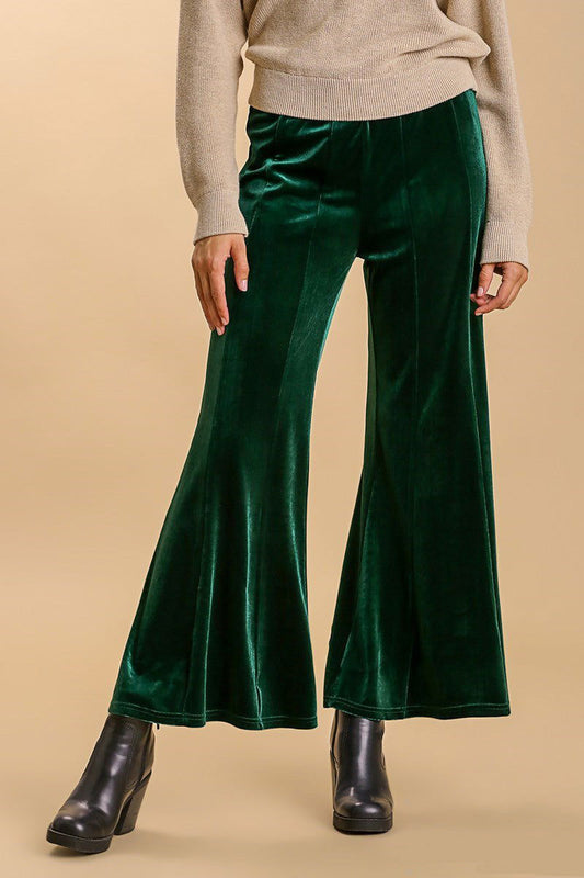 Umgee High Rise Elastic Waist Flare Pants - Dark Green us.meeeshop - Pants