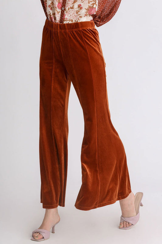 Umgee High Rise Elastic Waist Flare Pants - Terracotta us.meeeshop - Pants