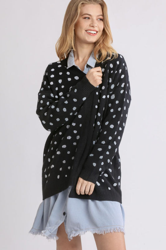 Umgee Polka Dot Open Front Drop Shoulder Cardigan us.meeeshop - Shirts & Tops