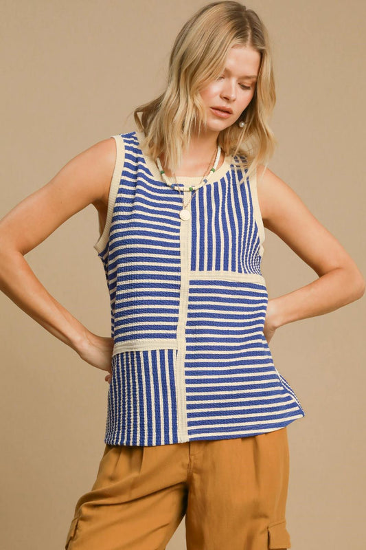 Umgee Round Neck Texture Striped Tank us.meeeshop - Shirts & Tops