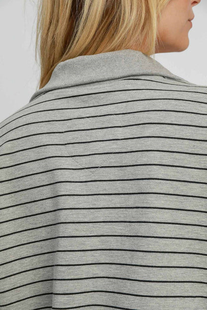 Umgee Striped Half Zip Short Sleeve Sweatshirt us.meeeshop - 