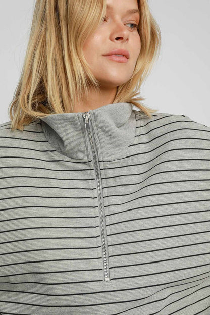 Umgee Striped Half Zip Short Sleeve Sweatshirt us.meeeshop - 