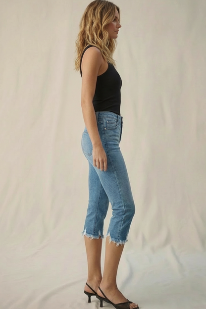lauren mid rise Lauren Mid Rise Capri with Frayed Hem Jeans view 6 (bottom) - shop at us.meeeshop