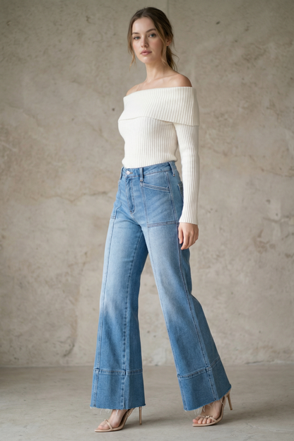 aurora tummy control Aurora Tummy Control Eco Friendly Fabric Slim Palazzo Jeans (medium Wash) view 7 (bottom) - shop at us.m