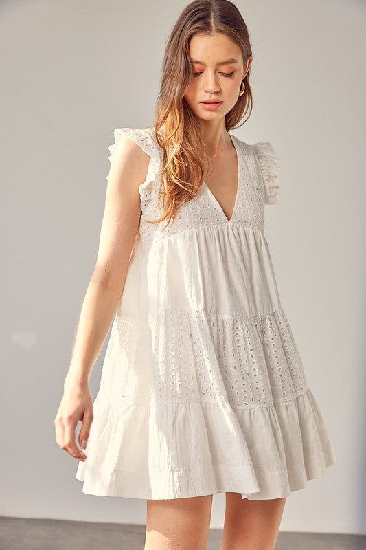 V Neck Eyelet Dress us.meeeshop - 