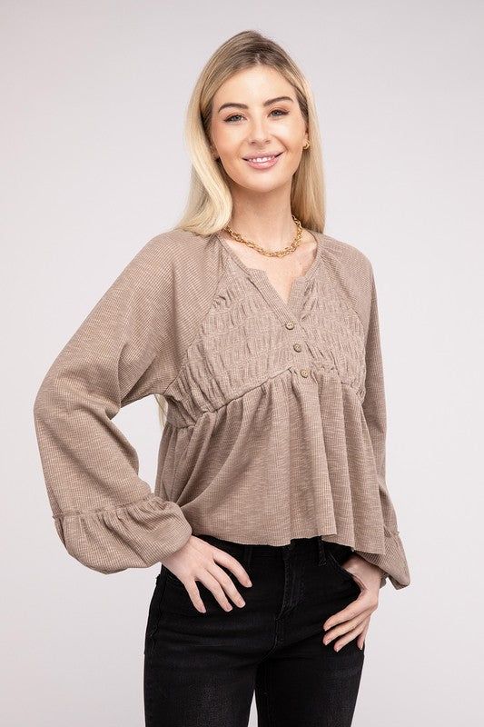 V Neck Frilled Peplum Top us.meeeshop - Shirts & Tops