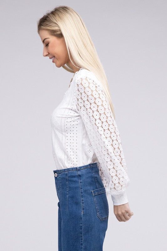 V Neck Lace Trim Top us.meeeshop - 