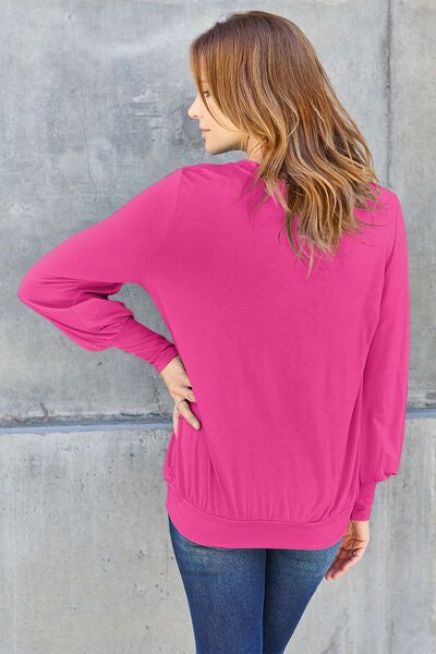 V-Neck Lantern Sleeve Blouse us.meeeshop - 