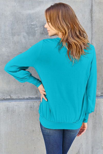 V-Neck Lantern Sleeve Blouse us.meeeshop - Shirts & Tops