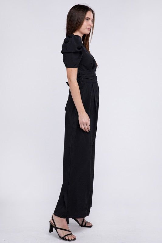 V Neck Puff Sleevw Jumpsuit us.meeeshop - 