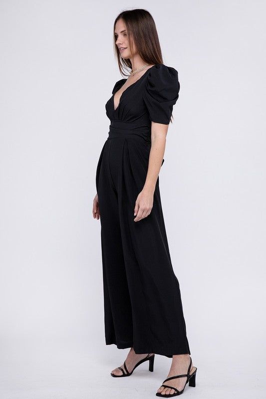 V Neck Puff Sleevw Jumpsuit us.meeeshop - 