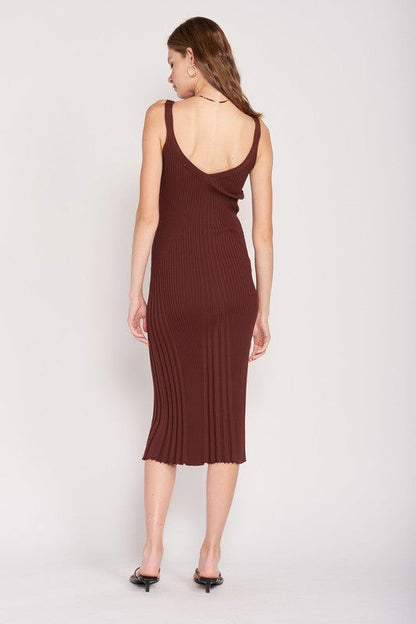 V Neck Ribbed Midi Dress With Open Back us.meeeshop - 