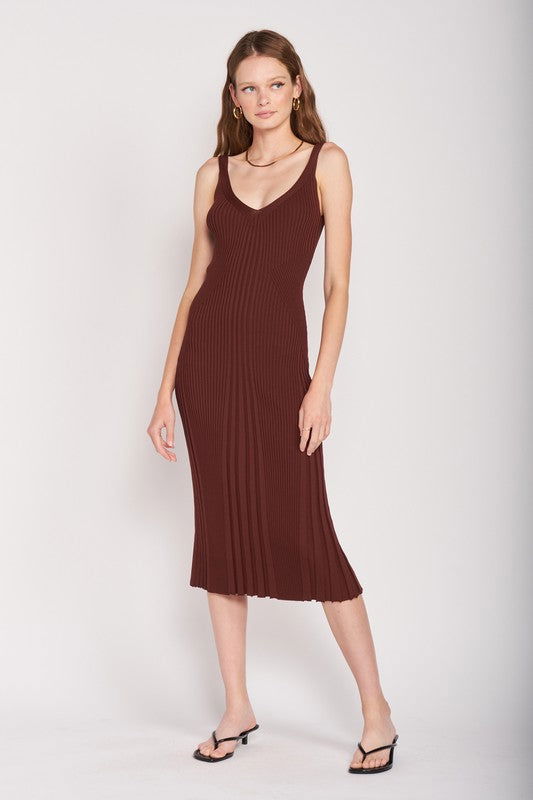 V Neck Ribbed Midi Dress With Open Back us.meeeshop - Dresses