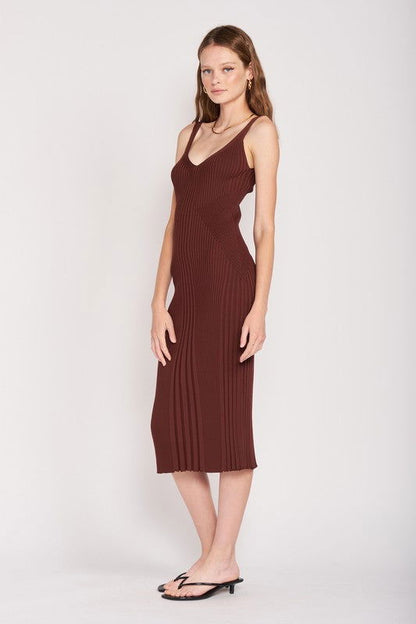 V Neck Ribbed Midi Dress With Open Back us.meeeshop - 