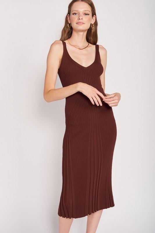 V Neck Ribbed Midi Dress With Open Back us.meeeshop - 