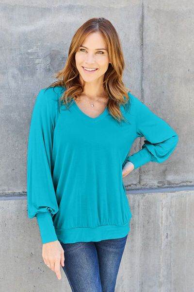 V-Neck Lantern Sleeve Blouse - us.meeeshop