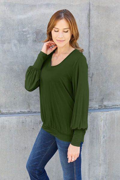 V-Neck Lantern Sleeve Blouse - us.meeeshop