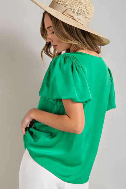 eesome V-Neck Puff Sleeve Blouse Top - us.meeeshop