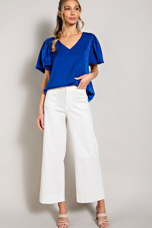 eesome V-Neck Puff Sleeve Blouse Top - us.meeeshop