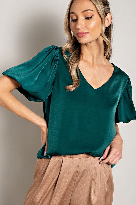 eesome V-Neck Puff Sleeve Blouse Top - us.meeeshop