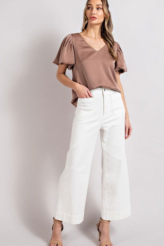 eesome V-Neck Puff Sleeve Blouse Top - us.meeeshop