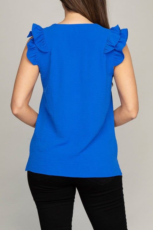 V neck blouse with ruffle us.meeeshop - 