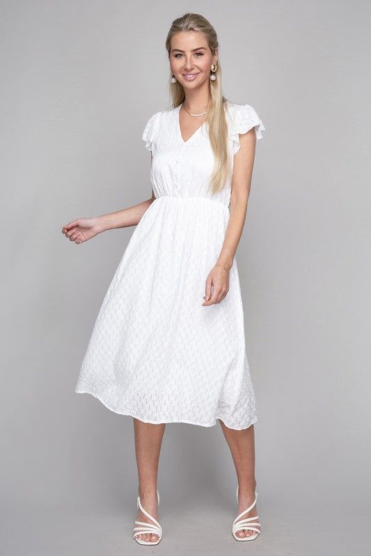 V neck embroidered eyelet dress us.meeeshop - 