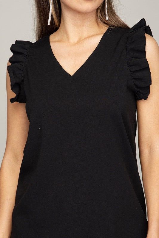 V neck ruffle sleeve Tee shirt us.meeeshop - 