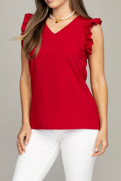 V neck ruffle sleeve Tee shirt us.meeeshop - Shirts & Tops