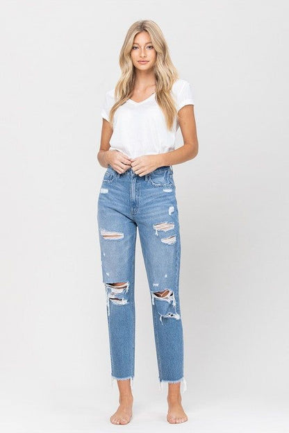 VERVET Distressed Raw Hem Mom Jeans us.meeeshop - Pants