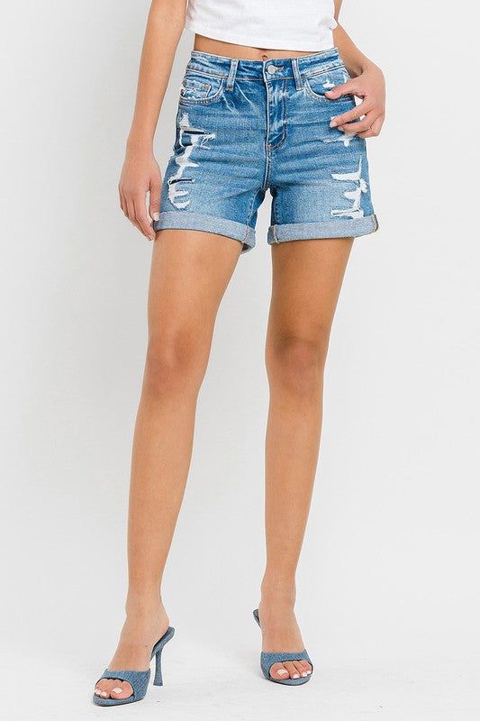 VERVET High Rise Double Cuff Shorts us.meeeshop - 