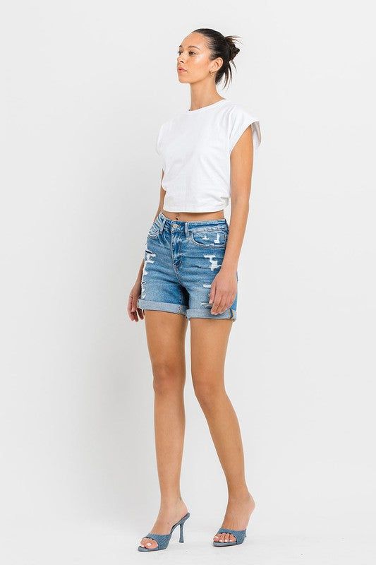 VERVET High Rise Double Cuff Shorts us.meeeshop - 