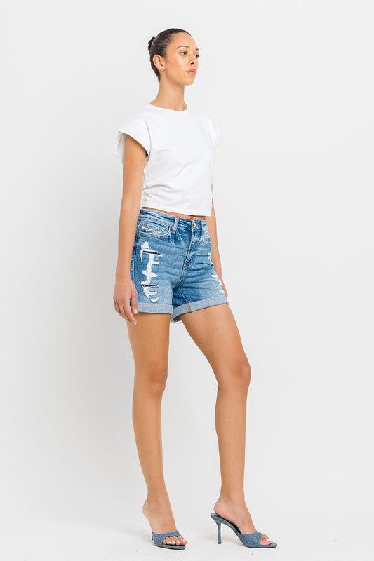 VERVET High Rise Double Cuff Shorts us.meeeshop - 